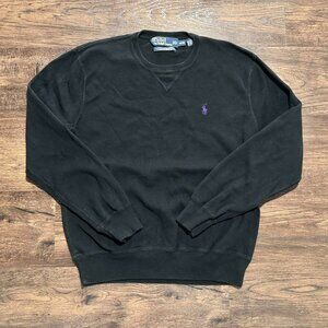 VINTAGE 90s POLO RALPH LAUREN Black Crewneck Sweatshirt Purple Logo - Size M